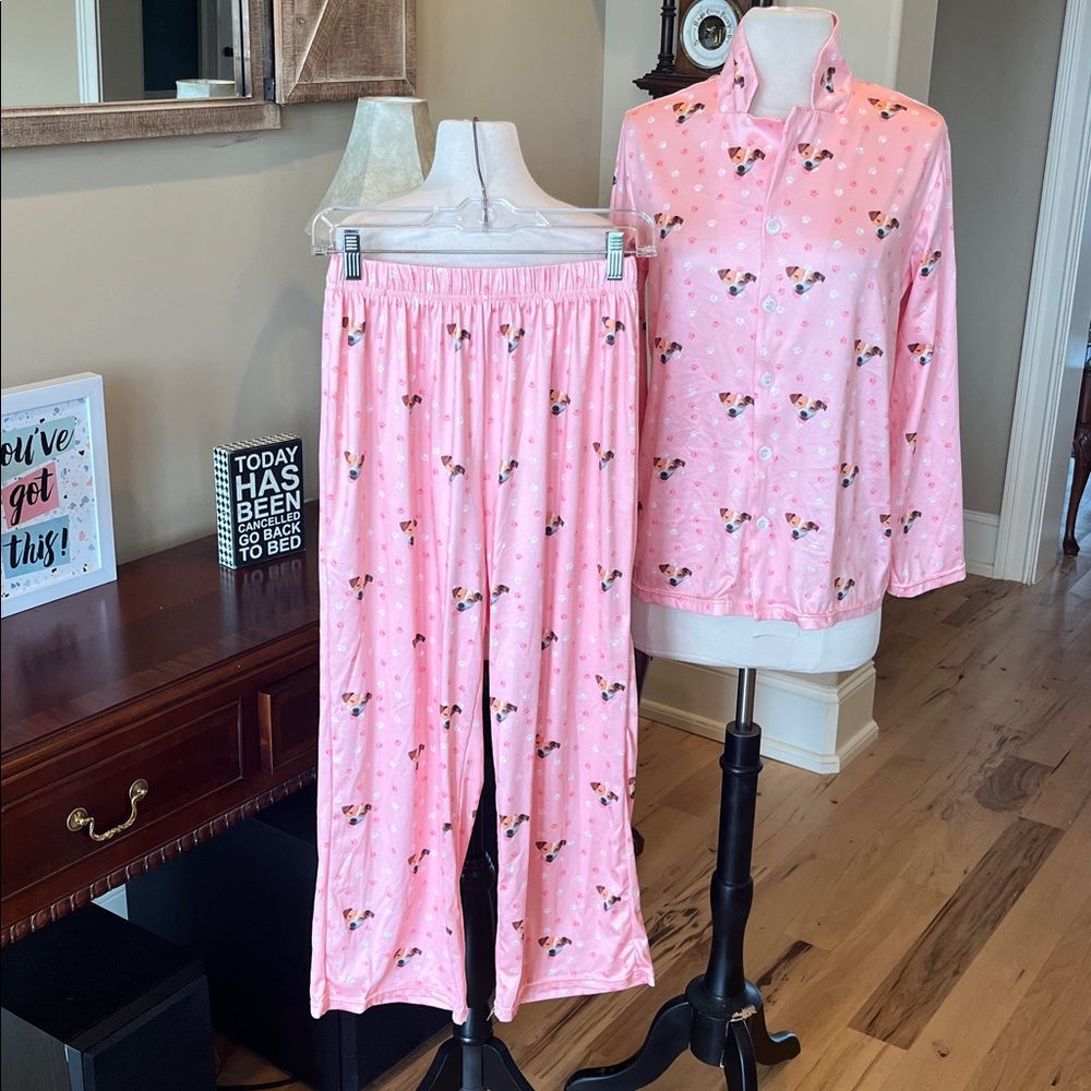 Pet Face Pink Pajama Top Pants Set Women’s Small